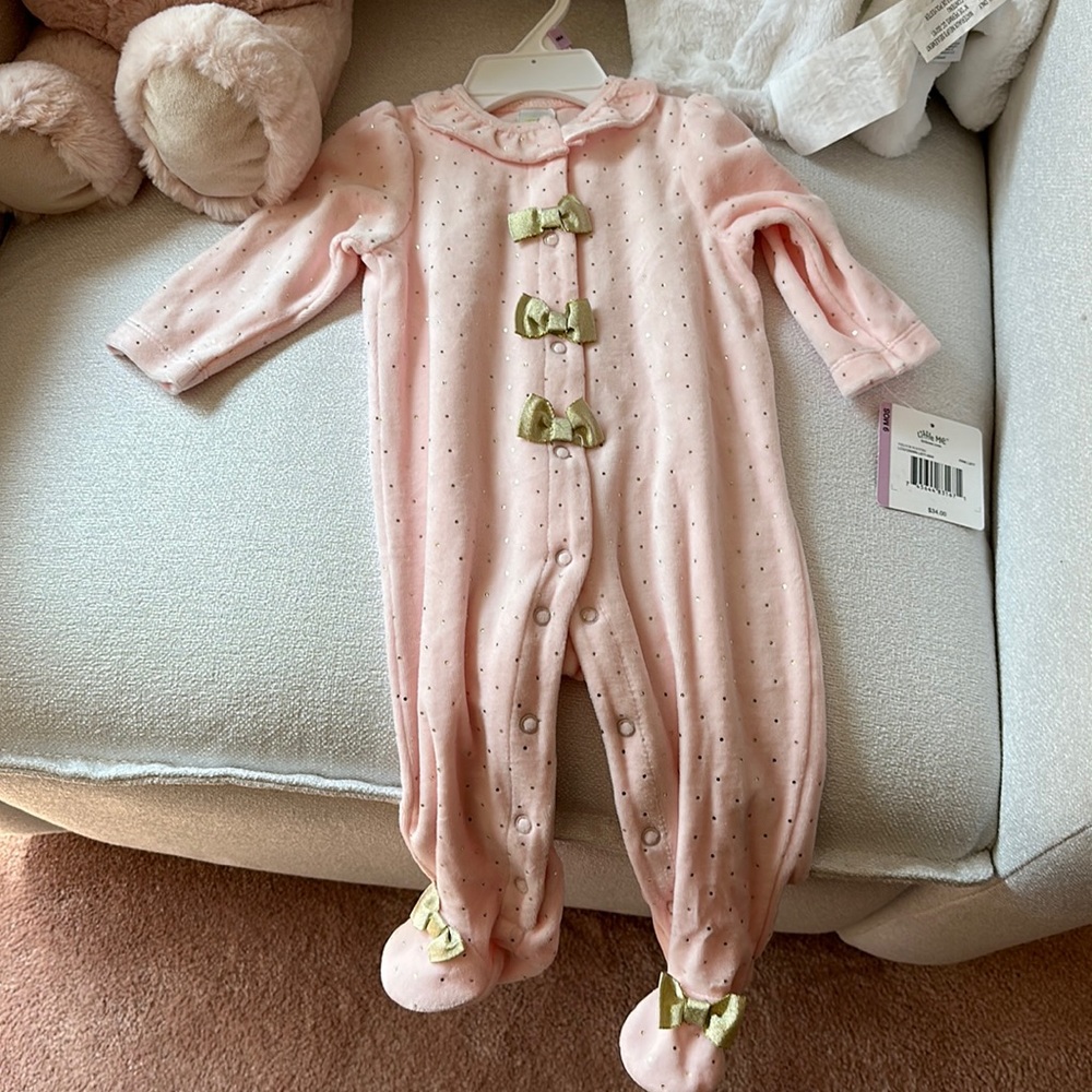 Little Me pink velour onesie- NWT